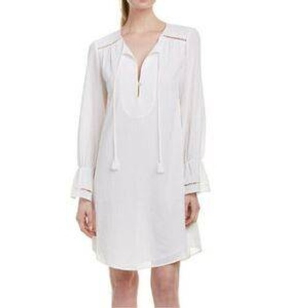 Trina Turk Womens Tunic Dress White 100% Cotton Beach Boho Cottage Ethereal Sz S